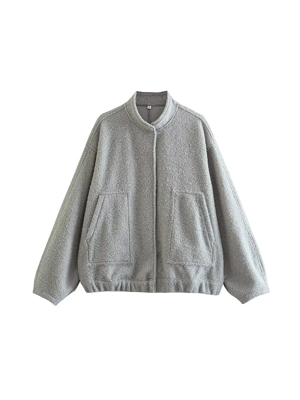 Long Sleeves Loose Split-Joint Round-Neck Outerwear