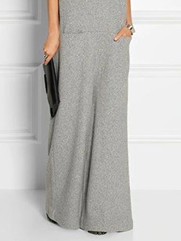Loose Short Sleeves Solid Color Split-Joint High Neck Maxi Dresses