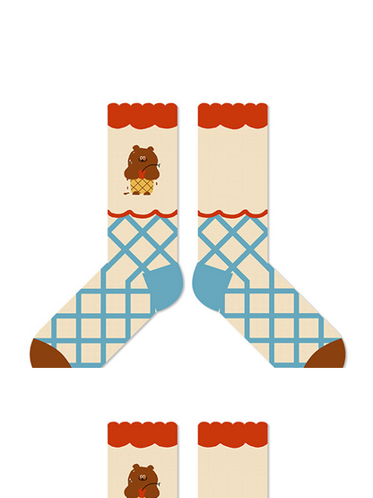Cartoon Bear Contrast Color Socks Accessories