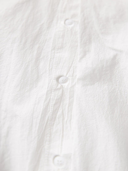 Loose Short Sleeves Solid Color Split-Joint Peter Pan Collar Blouses&Shirts Tops
