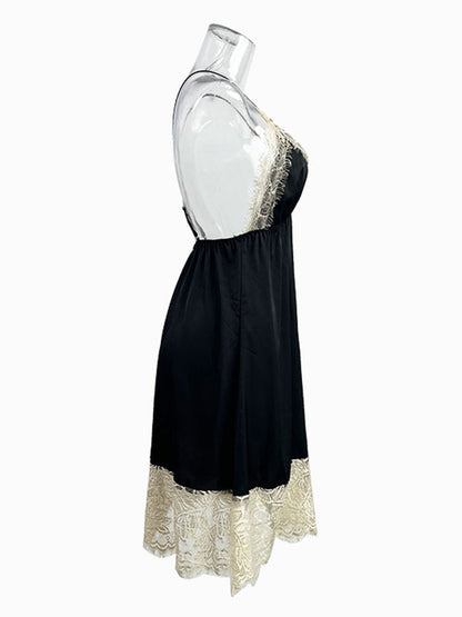 Sleeveless Backless Lacy Split-Joint Spaghetti-Neck Intimates&Pajamas