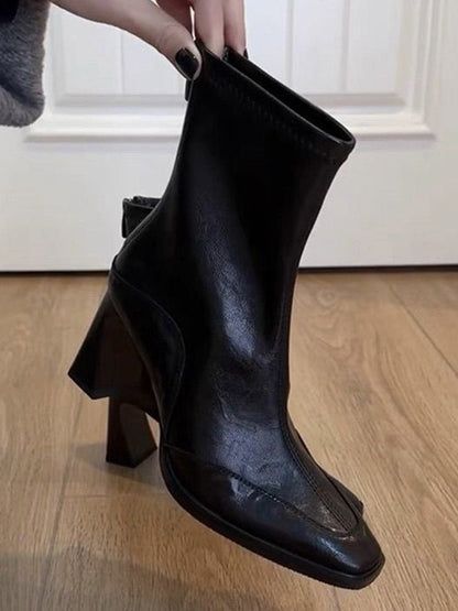 Split-Joint Square-Toe Zipper Boots