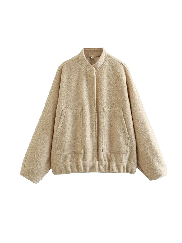 Long Sleeves Loose Split-Joint Round-Neck Outerwear