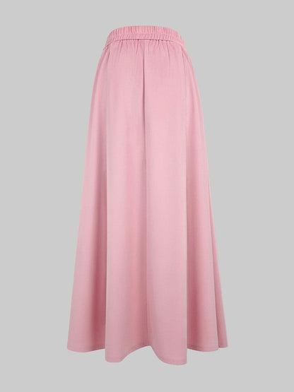 High Waisted Elasticity Pleated Pockets Solid Color Skirts Bottoms