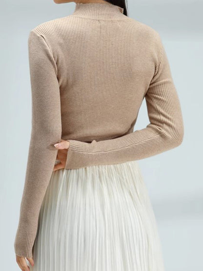 Long Sleeves Skinny Solid Color Mock Neck Knitwear Pullovers Sweater Tops