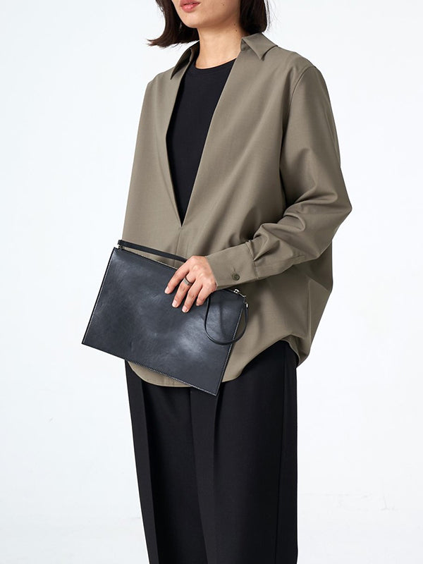 Long Sleeves Loose Solid Color Deep V-Neck Blouses&Shirts Tops