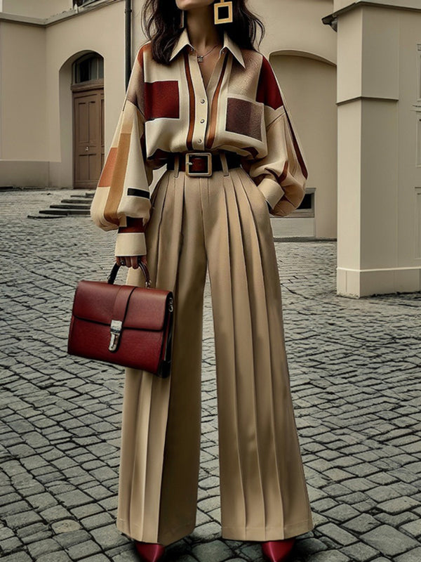 Long Sleeves Loose Buttoned Contrast Color Plaid Lapel Blouses&Shirts Tops