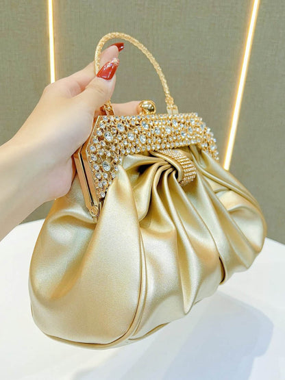 Chains Pleated Rhine Stones Split-Joint Evening Bags & Clutches Handbags
