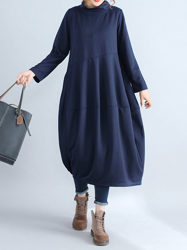 Casual Loose Plus Size Solid Color Hooded Midi Dresses