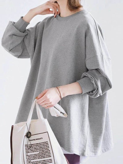 Long Sleeves Loose Solid Color Sweatshirt Tops