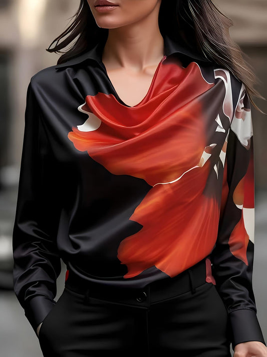Long Sleeves Loose Flower Print Heaps Collar Blouses&Shirts Tops