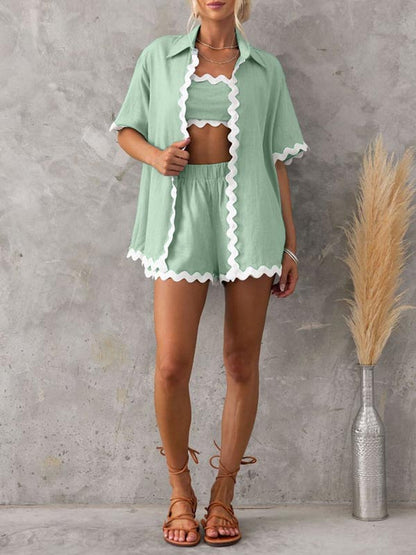 Loose Contrast Color Shirts Tops & Shorts Two Pieces Set