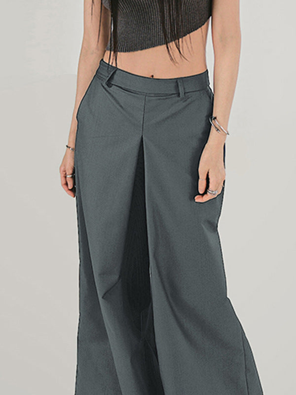 High Waisted Loose Solid Color Split-Joint Pants Trousers