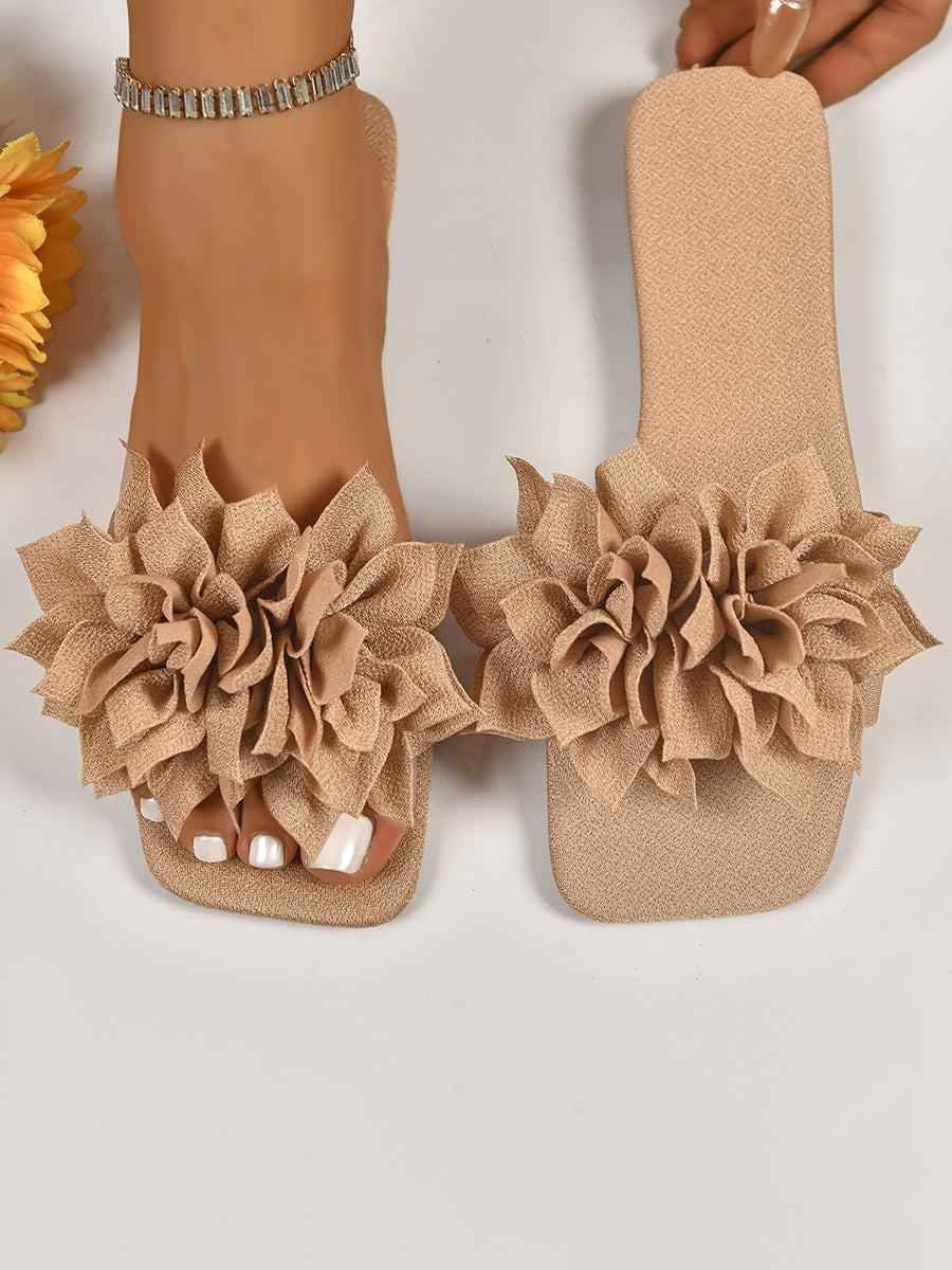 Flower Shape Open Toe Square-Toe Slippers