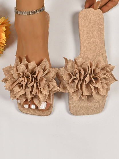 Flower Shape Open Toe Square-Toe Slippers