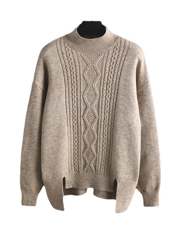 Urban Loose Split-Side Half Turtleneck Sweater Tops& Wide Leg Pants Two Pieces Set