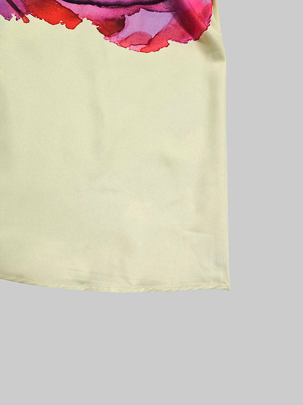 Long Sleeves Loose Floral Printed Pleated Split-Joint Tied Waist Lapel Midi Dresses Shirt Dress