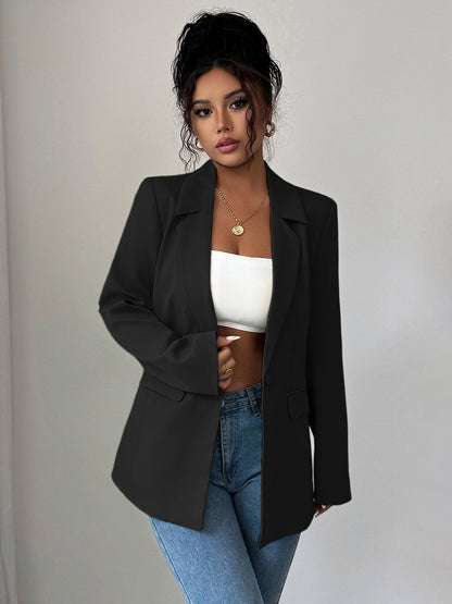 Long Sleeves Loose Buttoned Pockets Solid Color Notched Collar Blazer Outerwear