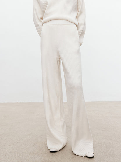 Solid Color High-Neck Long Sleeves Sweater Top + Wide Leg Pants Bottom Two Pieces Set