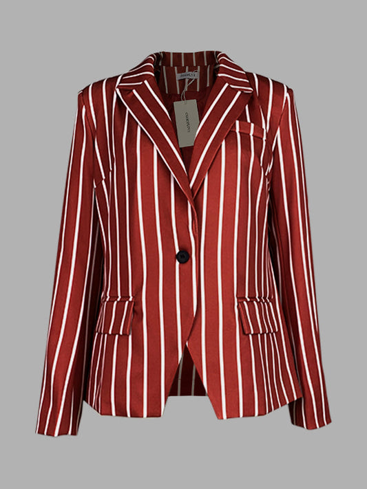 Long Sleeves Loose Striped Notched Collar Blazer Outerwear