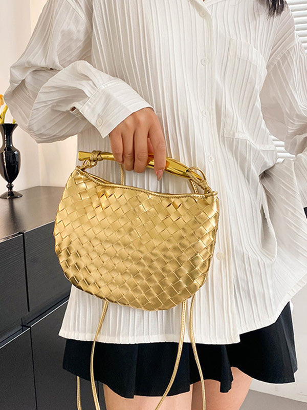 Geometric Split-Joint Woven Zipper Bags Handbags