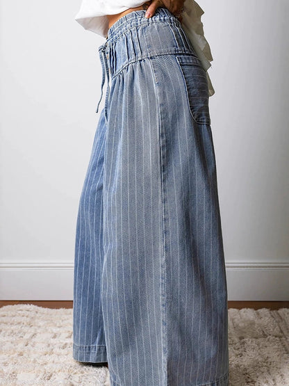 High Waisted Loose Drawstring Elasticity Pockets Jean Pants Bottoms