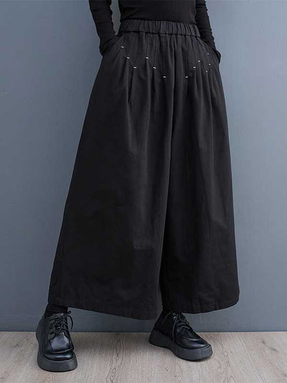 Loose Wide Leg Elasticity Embroidered Pleated Ninth Pants Trousers