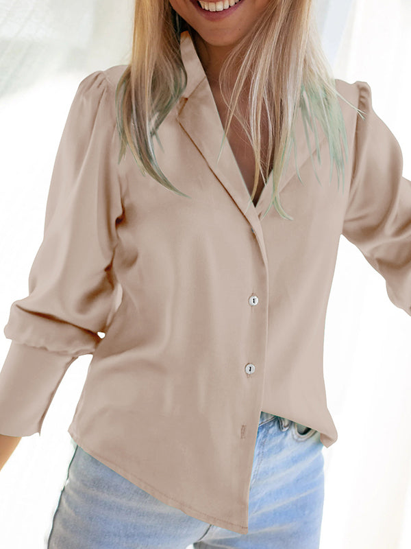 Long Sleeves Buttoned Notched Collar Blouses&Shirts Tops