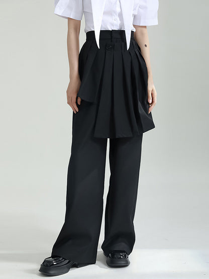 False Two High Waisted Asymmetric Pleated Solid Color Suit Pants