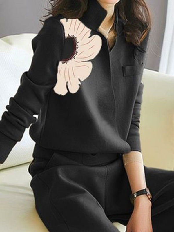 Long Sleeves Loose Asymmetric Floral Printed Split-Joint Lapel Cardigan Tops