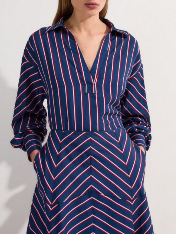 Long Sleeves Loose Striped Lapel Blouses&shirts Tops