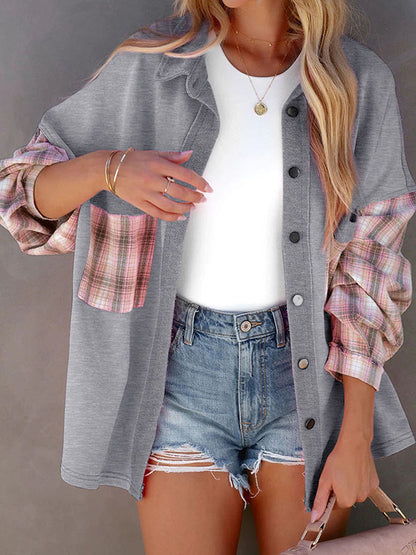 High-Low Long Sleeves Buttoned Plaid Pockets Split-Joint Lapel Jackets Outerwear