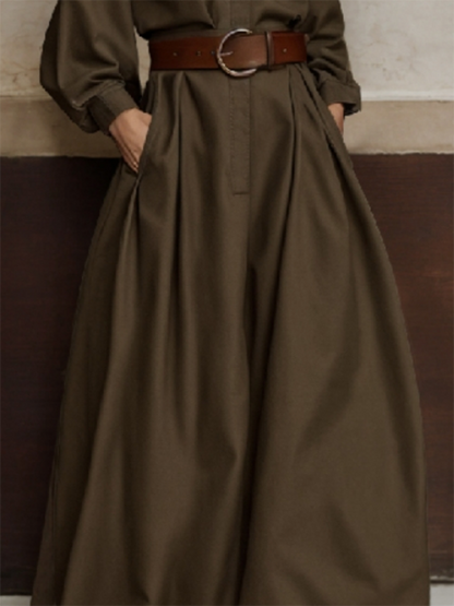 Loose Wide Leg Elasticity No Belt Pockets Solid Color Casual Pants Bottoms Trousers
