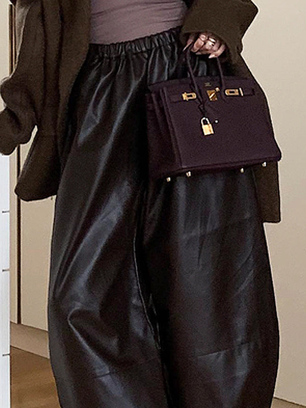 High Waisted Loose Drawstring Elasticity Solid Color Split-Joint Pants Trousers