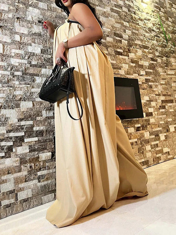 Loose Sleeveless Belted Pleated Pockets Solid Color Tube Jumpsuits