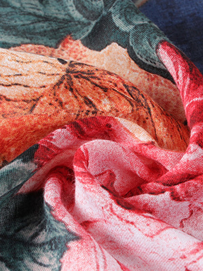 Floral Printed Fringed Shawl&Scarf