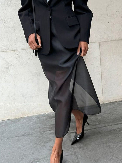 Bodycon High Waisted See-Through Solid Color Split-Joint Skirts Bottoms