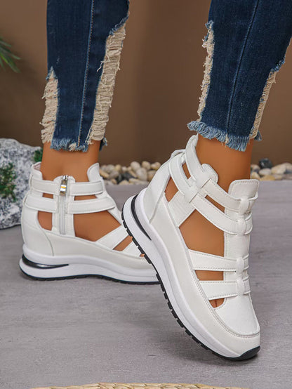 Zipper Solid Color Round-Toe Sandals