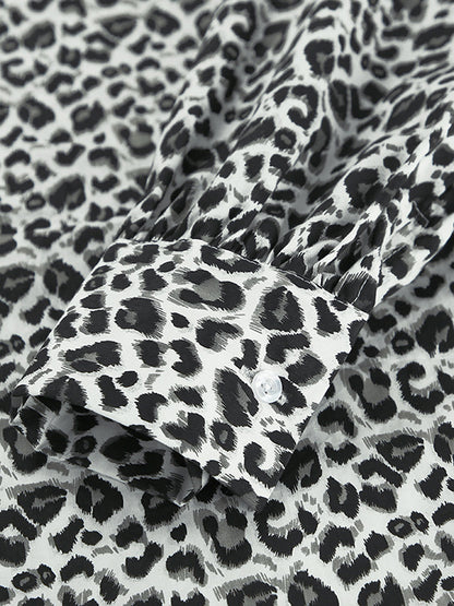 Loose Puff Sleeves Leopard Split-Joint Peter Pan Collar Blouses&Shirts Tops
