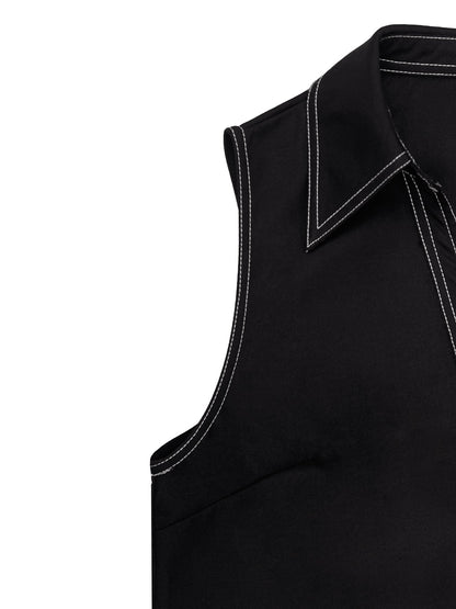Loose Sleeveless Line Solid Color Lapel Vest Top