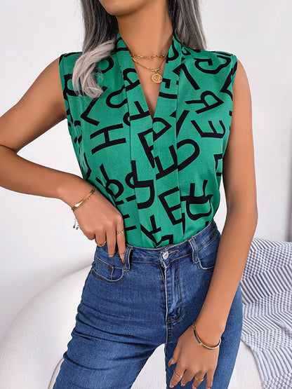 Sleeveless Printed V-Neck Vest Top