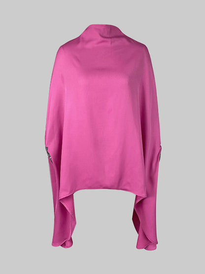 Batwing Sleeves Irregular clipping Solid Color Stand Collar Blouses&shirts Tops