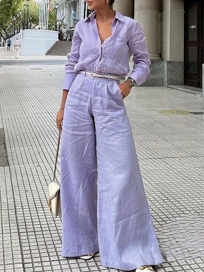 Long Sleeves Loose Solid Color Split-Joint Lapel Blouses&Shirts Tops