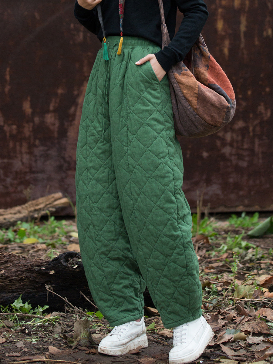 Women Winter Retro Solid Padded Cotton Harem Pants