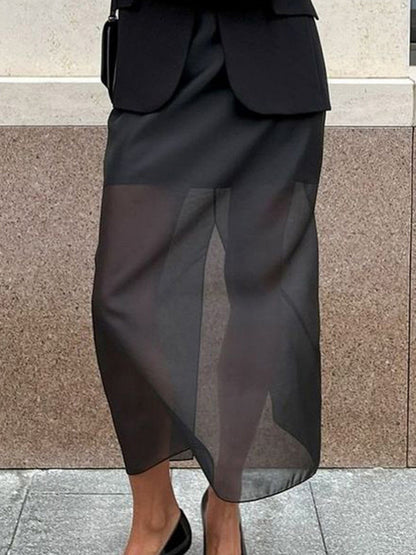 Bodycon High Waisted See-Through Solid Color Split-Joint Skirts Bottoms