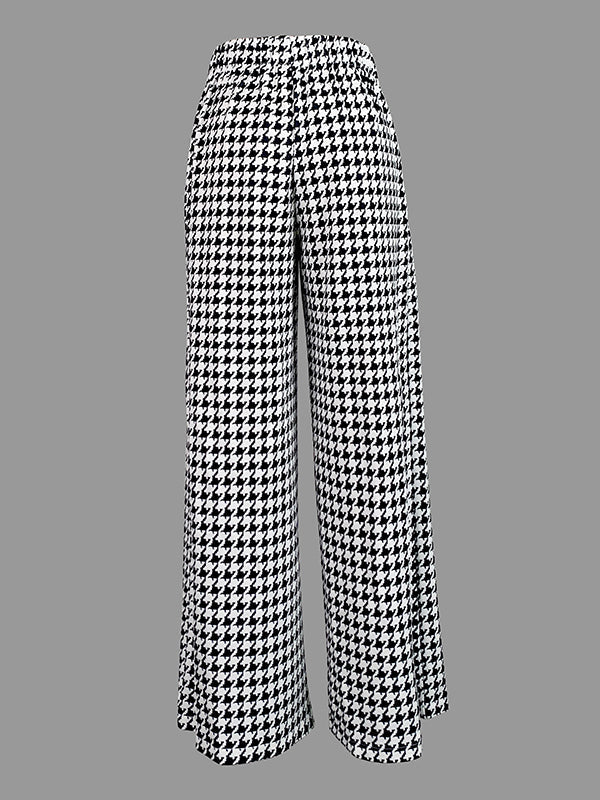Loose Wide Leg Houndstooth Casual Pants Bottoms Trousers