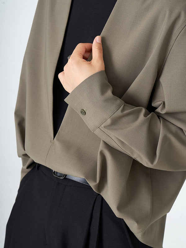 Long Sleeves Loose Solid Color Deep V-Neck Blouses&Shirts Tops