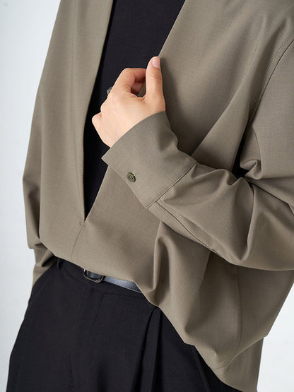 Long Sleeves Loose Solid Color Deep V-Neck Blouses&Shirts Tops