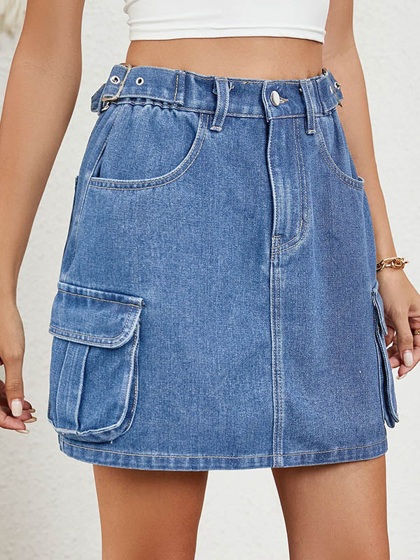 High Waisted Loose Adjustable Elasticity Pockets Split-Joint Skirts Bottoms