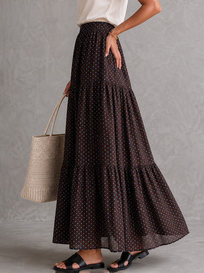 A-Line High Waisted Contrast Color Pleated Polka Dot Skirts Bottoms